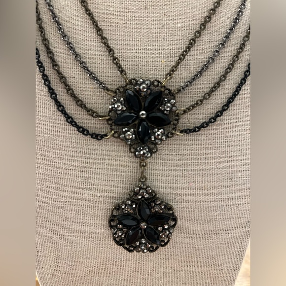 Unbranded Jewelry - Gothic Victorian Style Black Faceted Bicone Flower Rhinestone Festoon Necklace